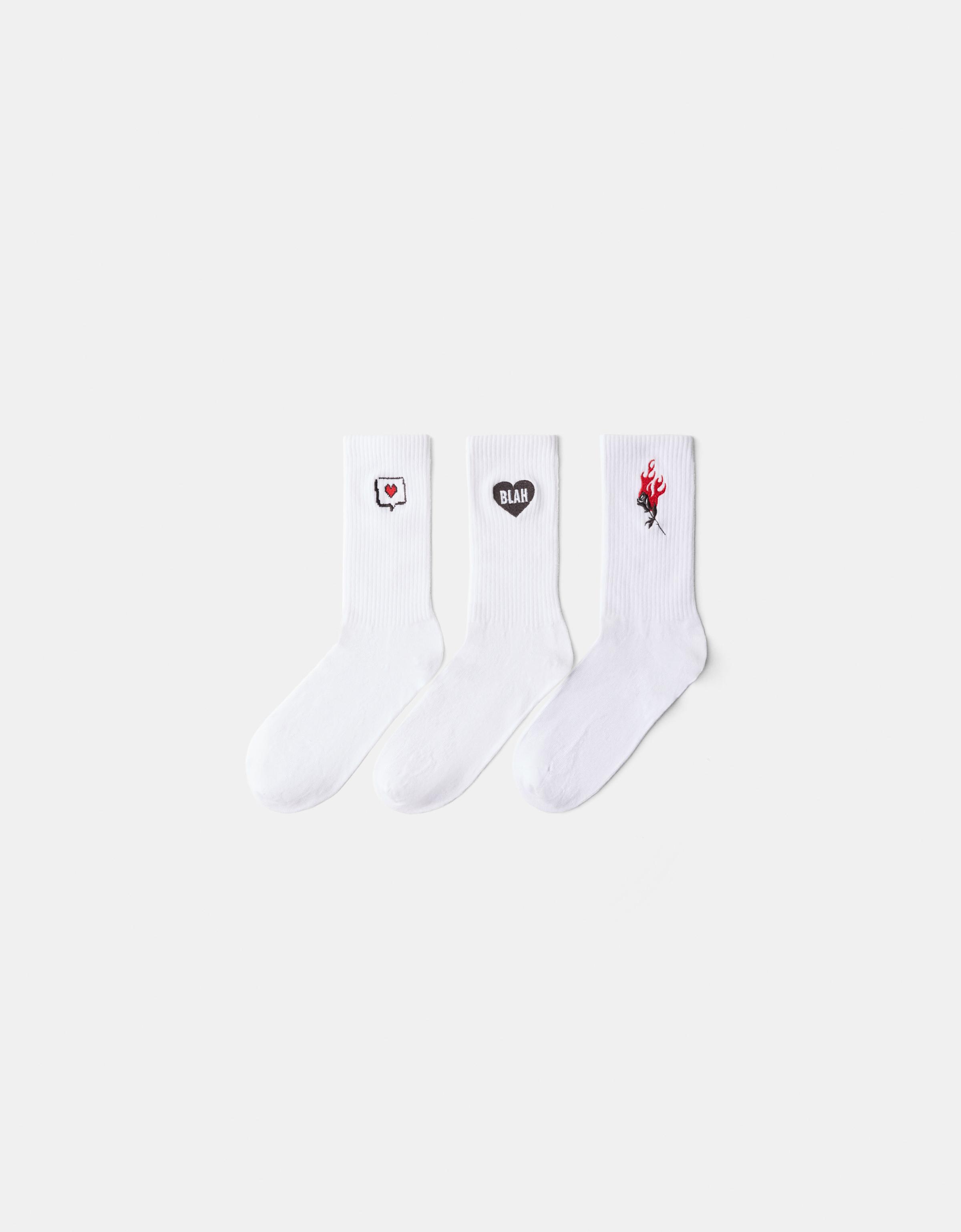 Bershka 3er-Pack Bestickte Socken Herren Weiss