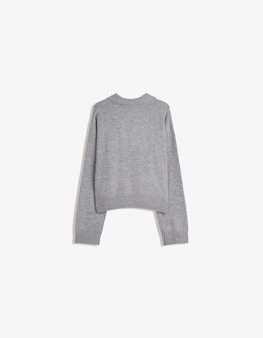 Polo collar sweater-Grey-1