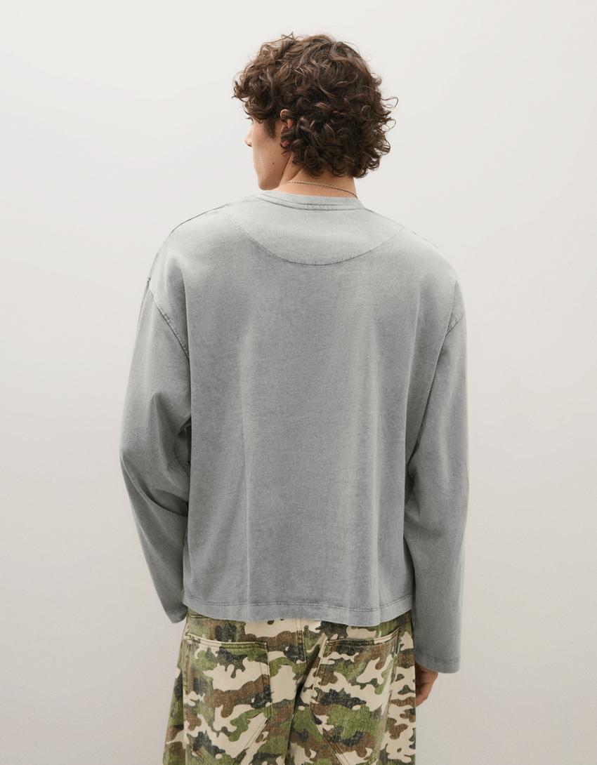 Camiseta manga larga boxy-Gris