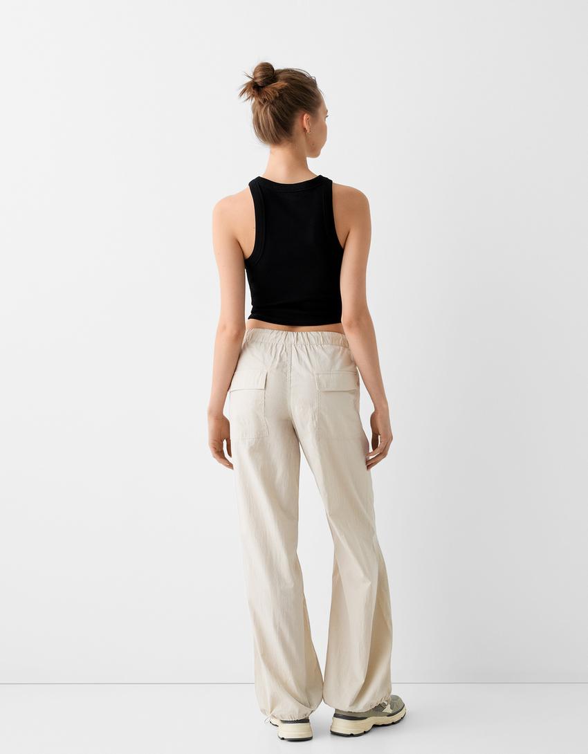 Nylon blend parachute trousers-Off white-2