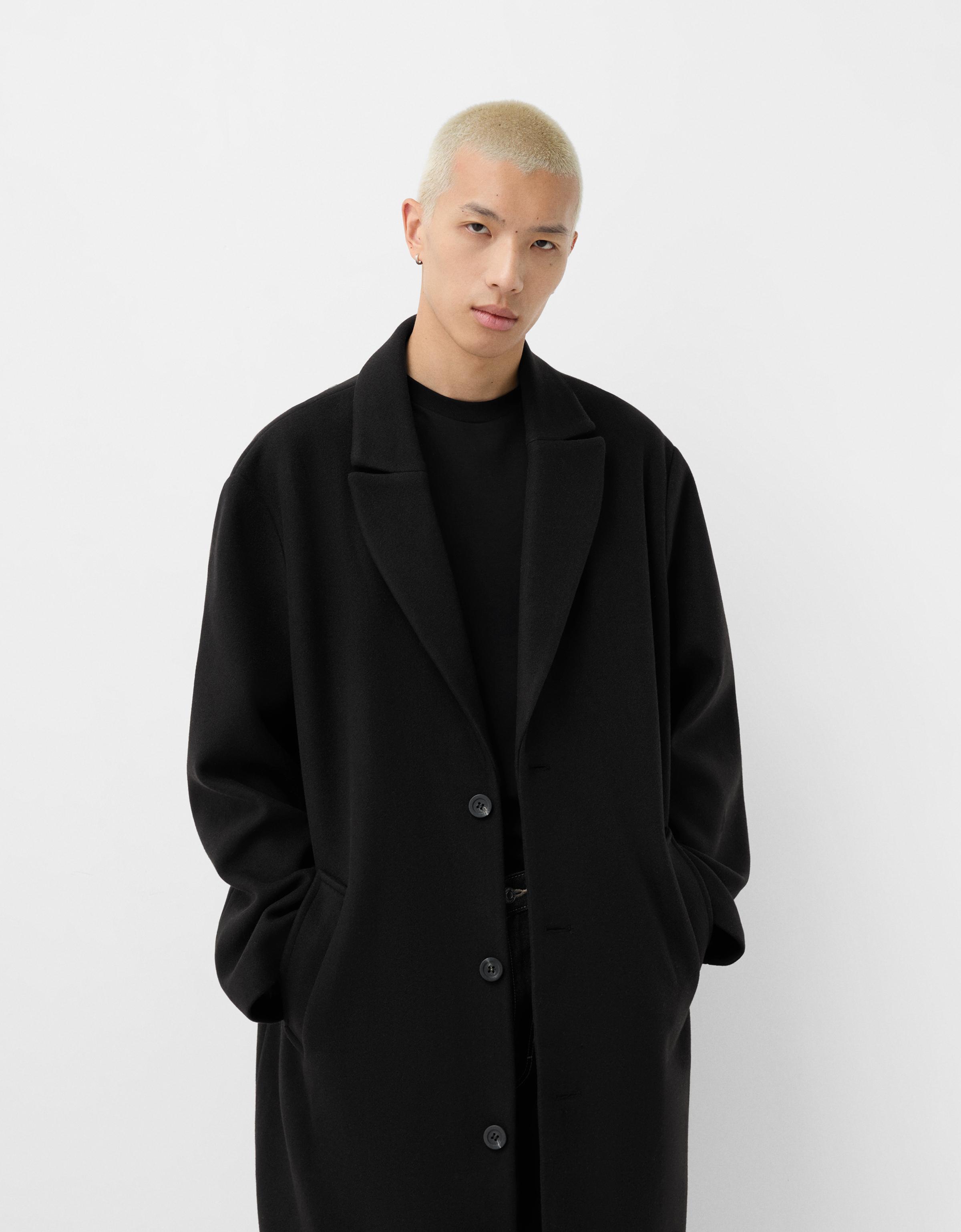 Bershka Bequemer Stoffmantel Herren M Schwarz