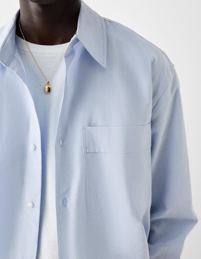 Chemise oxford manches longues boxy fit-Bleu-5