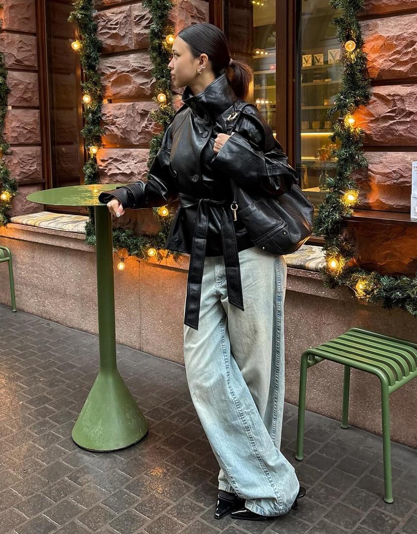 Jeans mit super Weitem Bein und tiefem Bund-Ausgewaschenes Blau