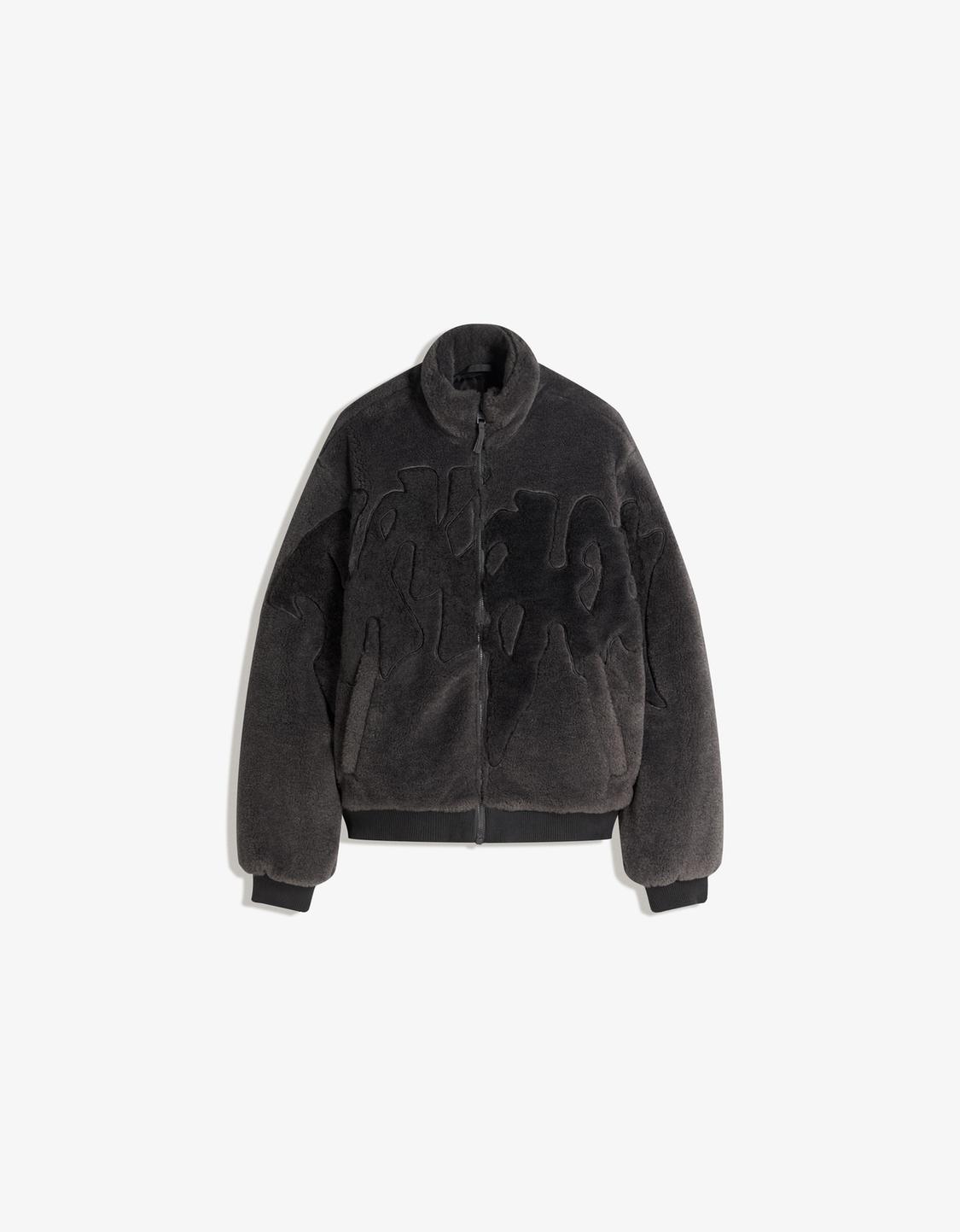 Graphic Faux Shearling Jacket