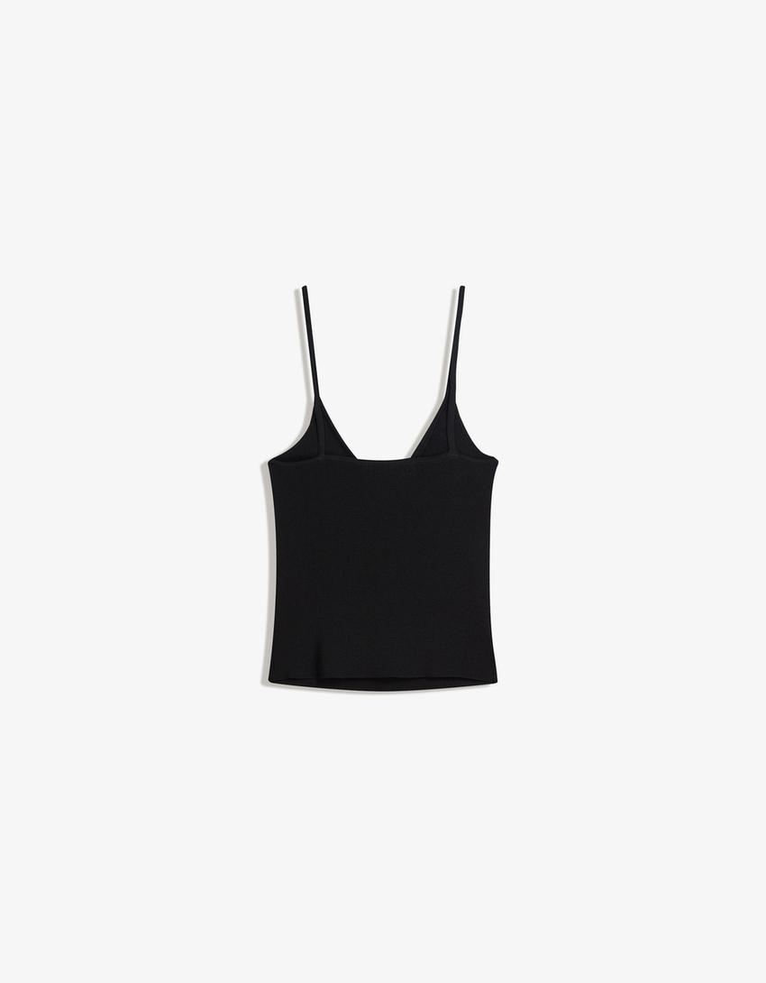 Ruffled strappy top-Black