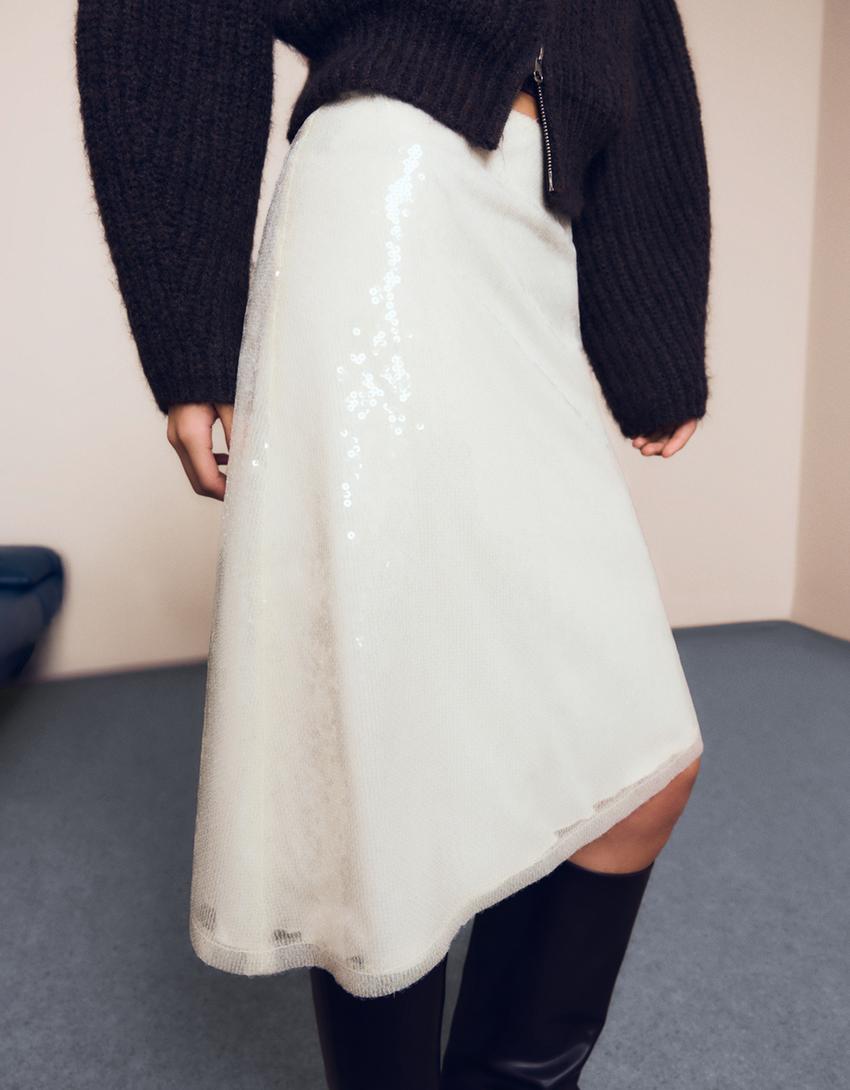 تنورة متوسطة الطول غير متماثلة بترتر-كريمي