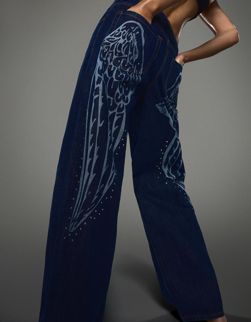 Jeans baggy fit con stampa laser LIMITED EDITION-Azzurro