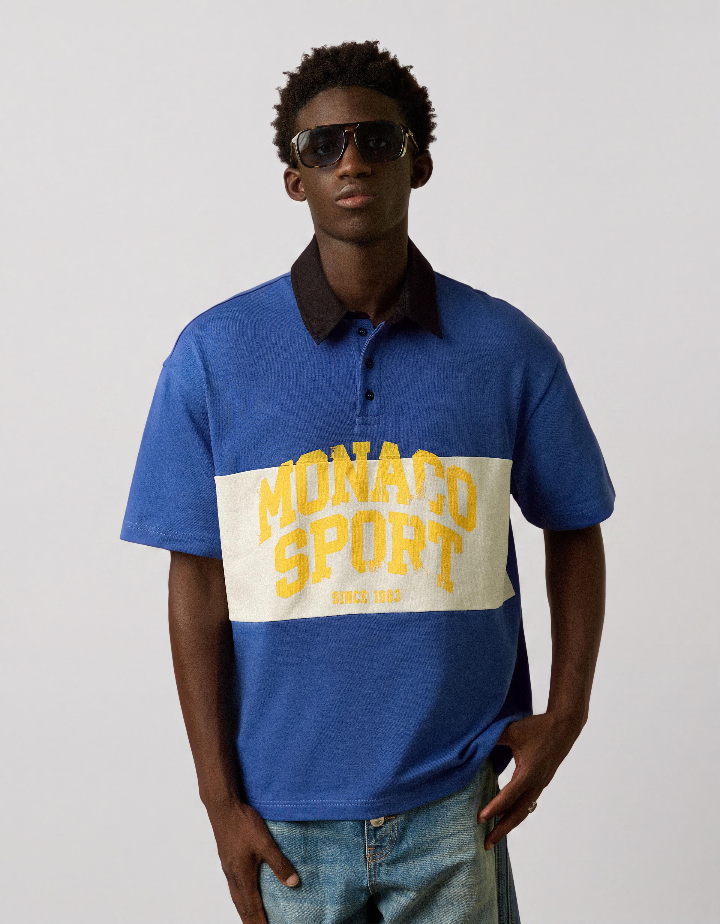 Short sleeve print polo shirt — Blue