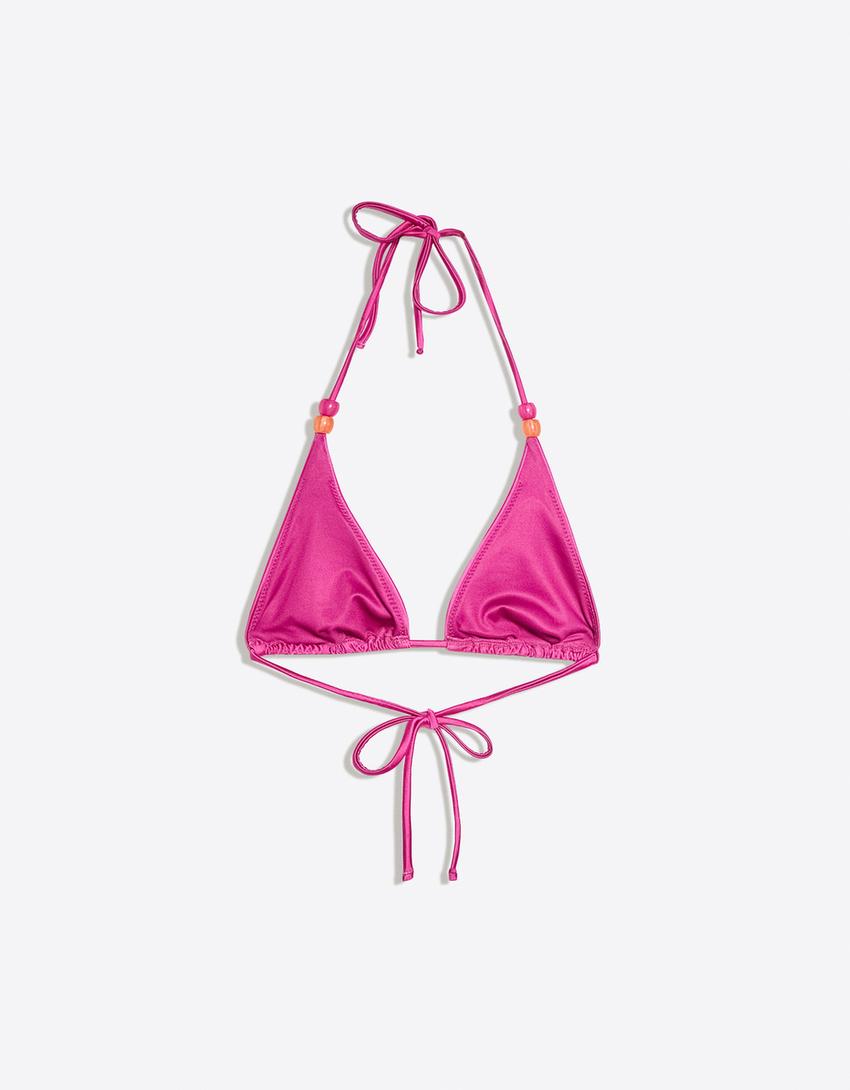 Satin triangle bikini top-Fuchsia