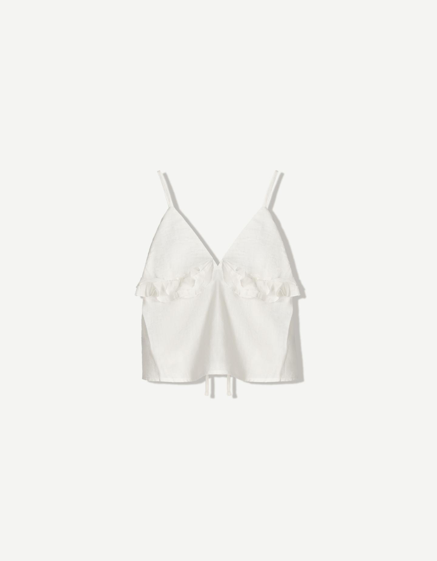 Bershka Top Tirantes Rústico Mujer Xs Blanco