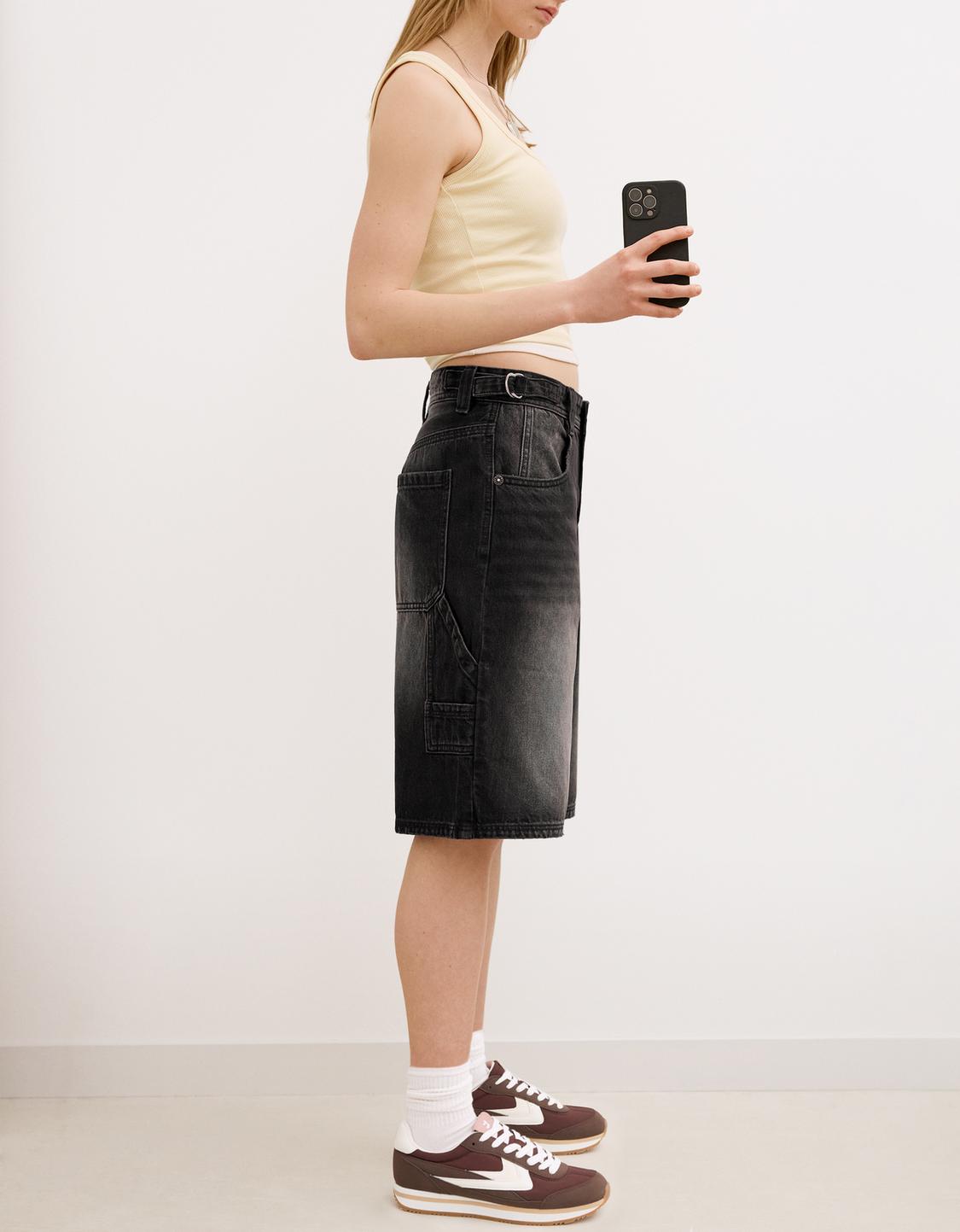 Balloon fit denim Bermuda shorts