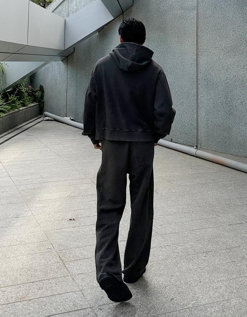 Cropped boxy fit zip-up sweatshirt-Grey
