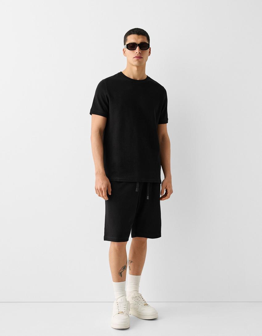 Bermuda relaxed fit molleton texturé-Noir-0