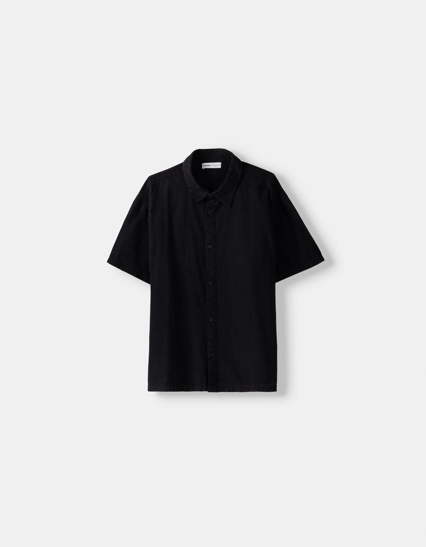 Camisa manga corta rústica-Negro-4