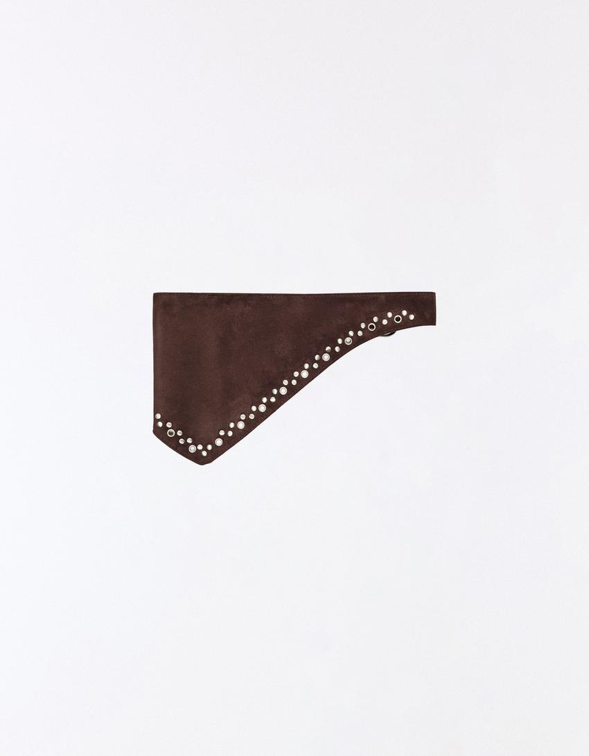 Asymmetric studded belt-Brown