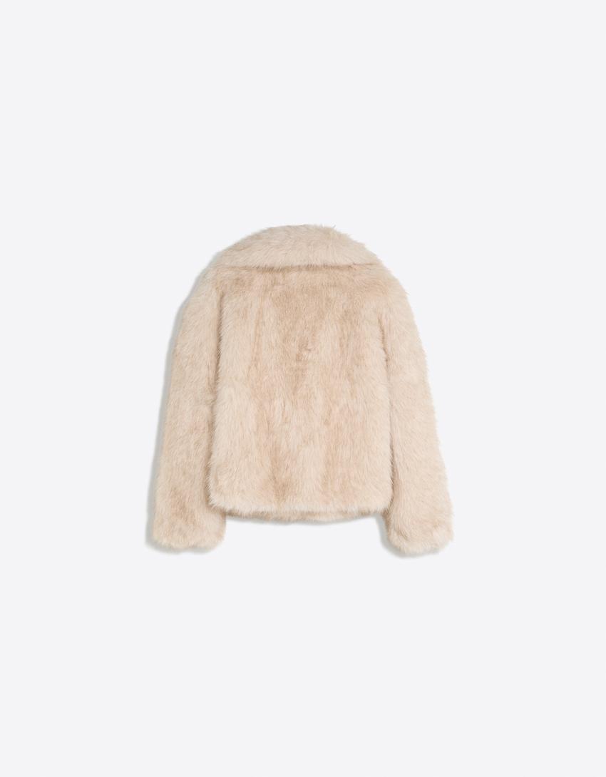 Furry jacket with lapel-Cream