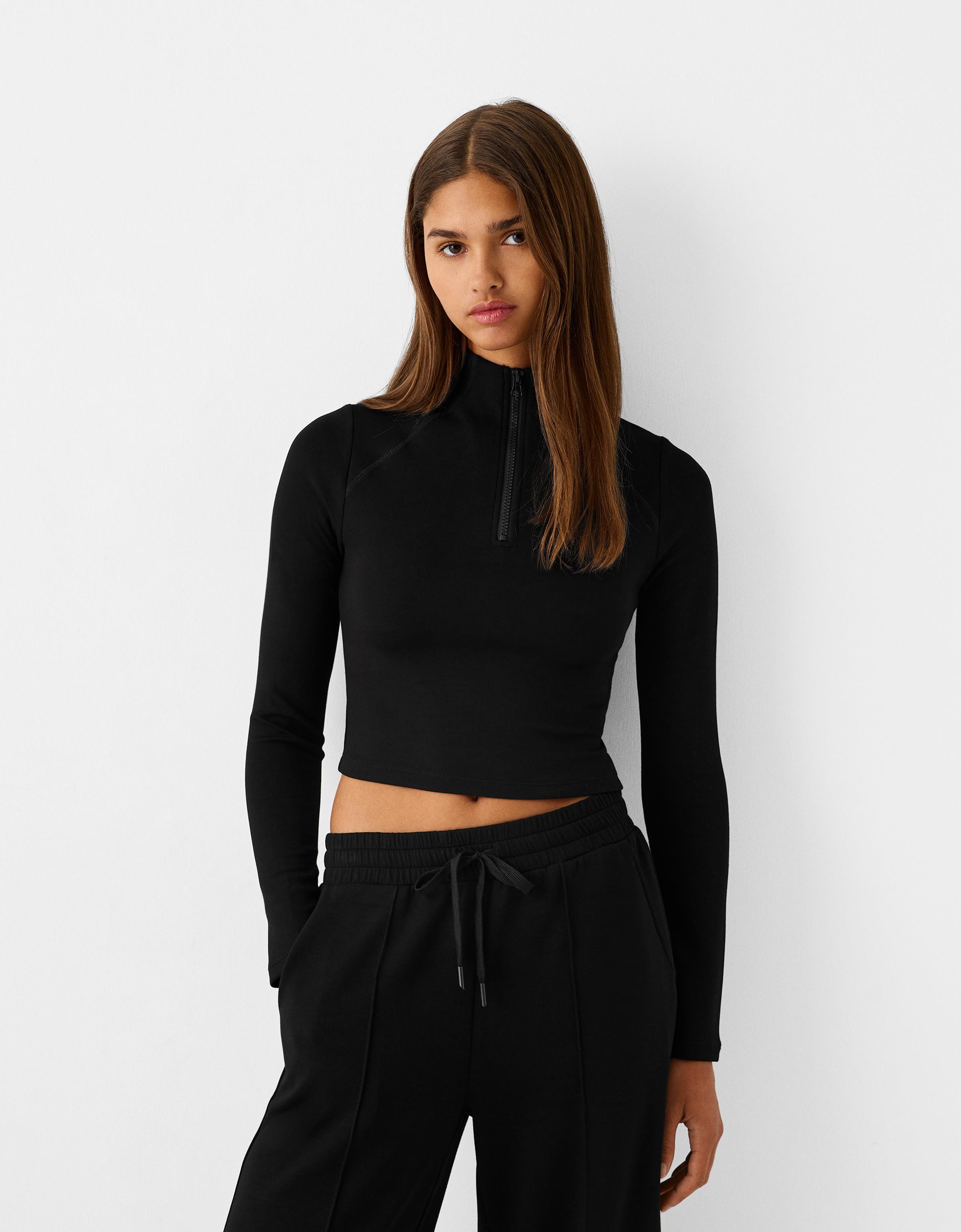 Bershka Soft Touch-Pullover Mit Reißverschluss Damen Xs Schwarz