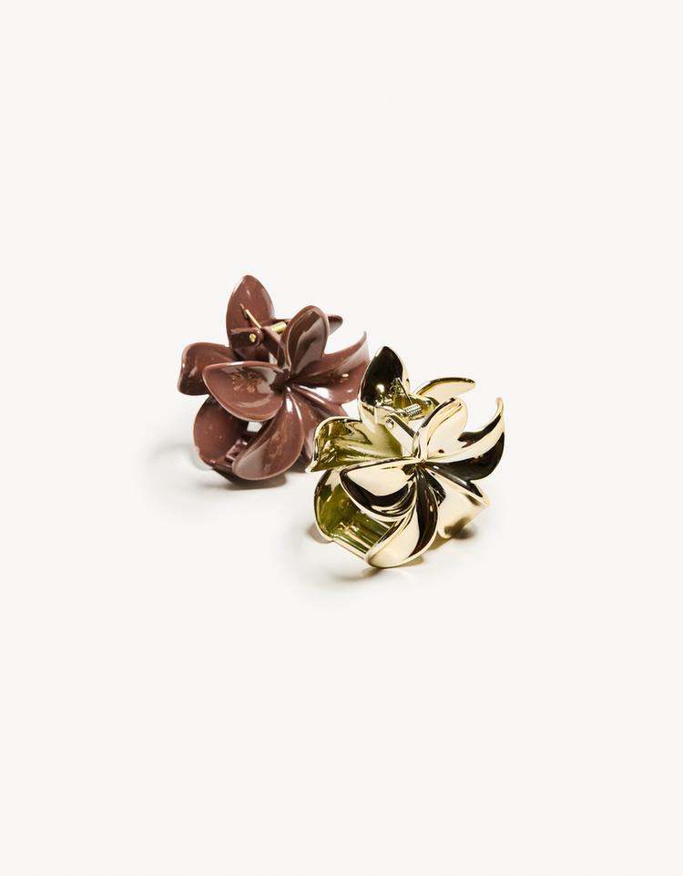 2-pack of metallic floral hair clips