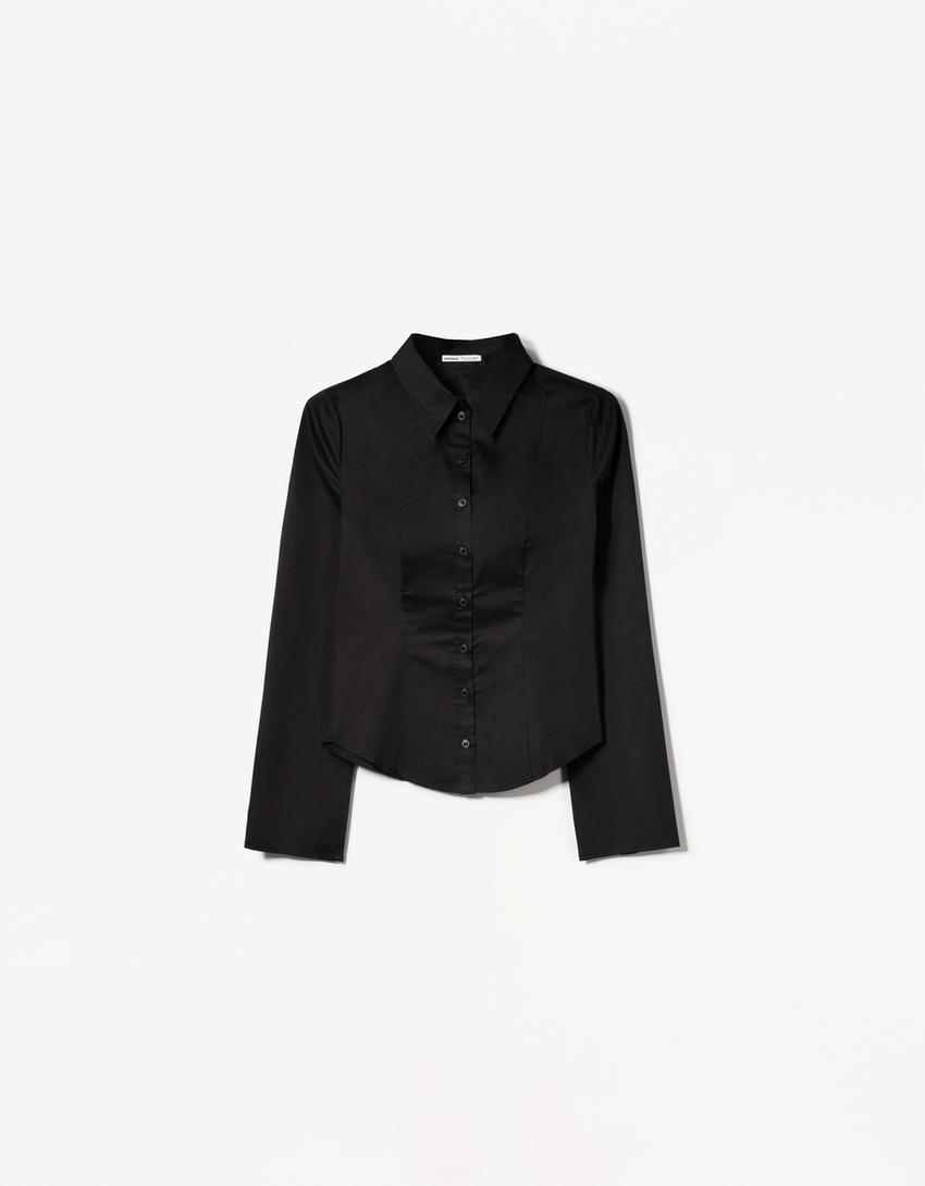 Fitted shirt with flared sleeves-Black