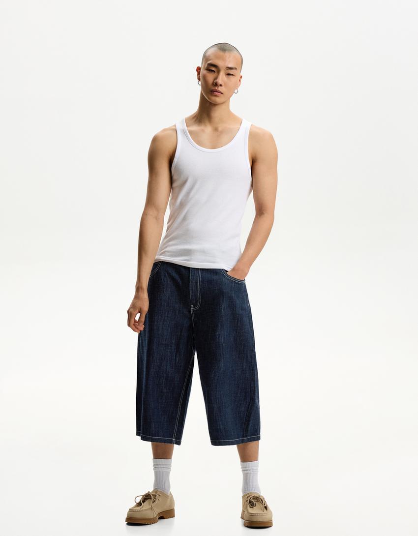 Bermuda jort denim super baggy-Marine