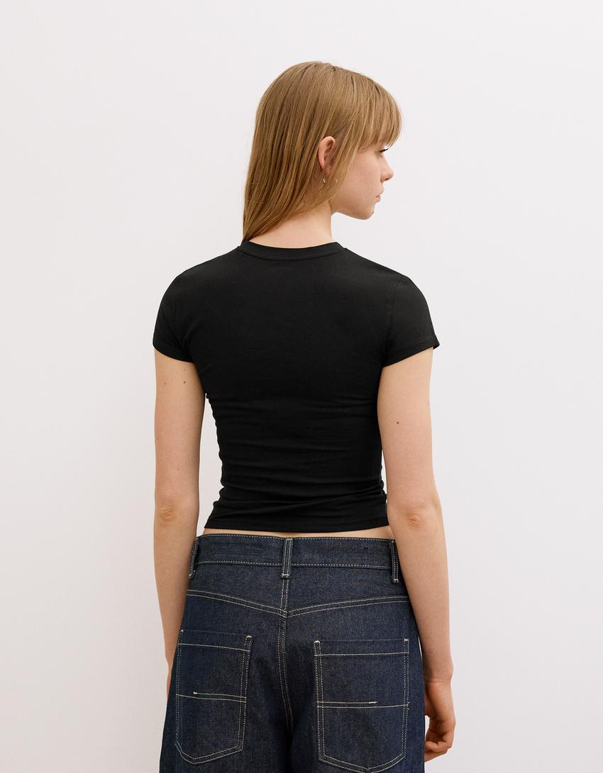 Tricou mânecă scurtă print-Negru