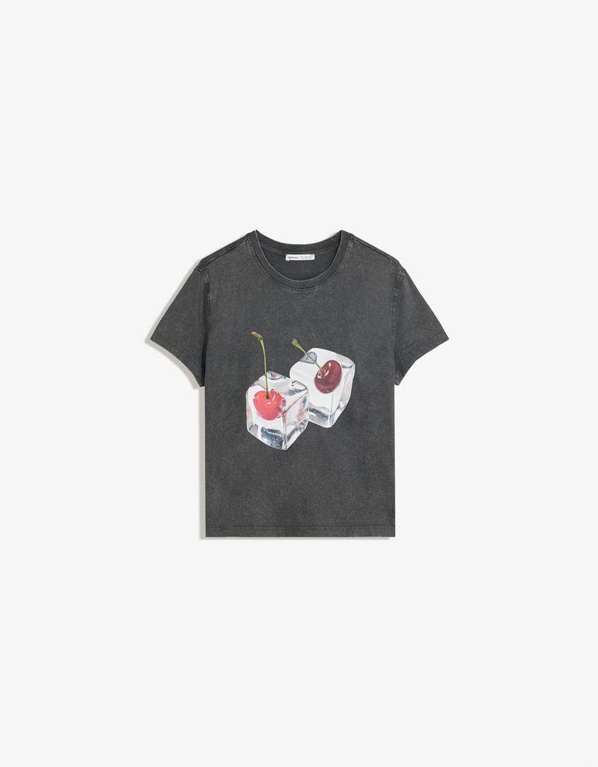 Camiseta manga corta print-Gris oscuro