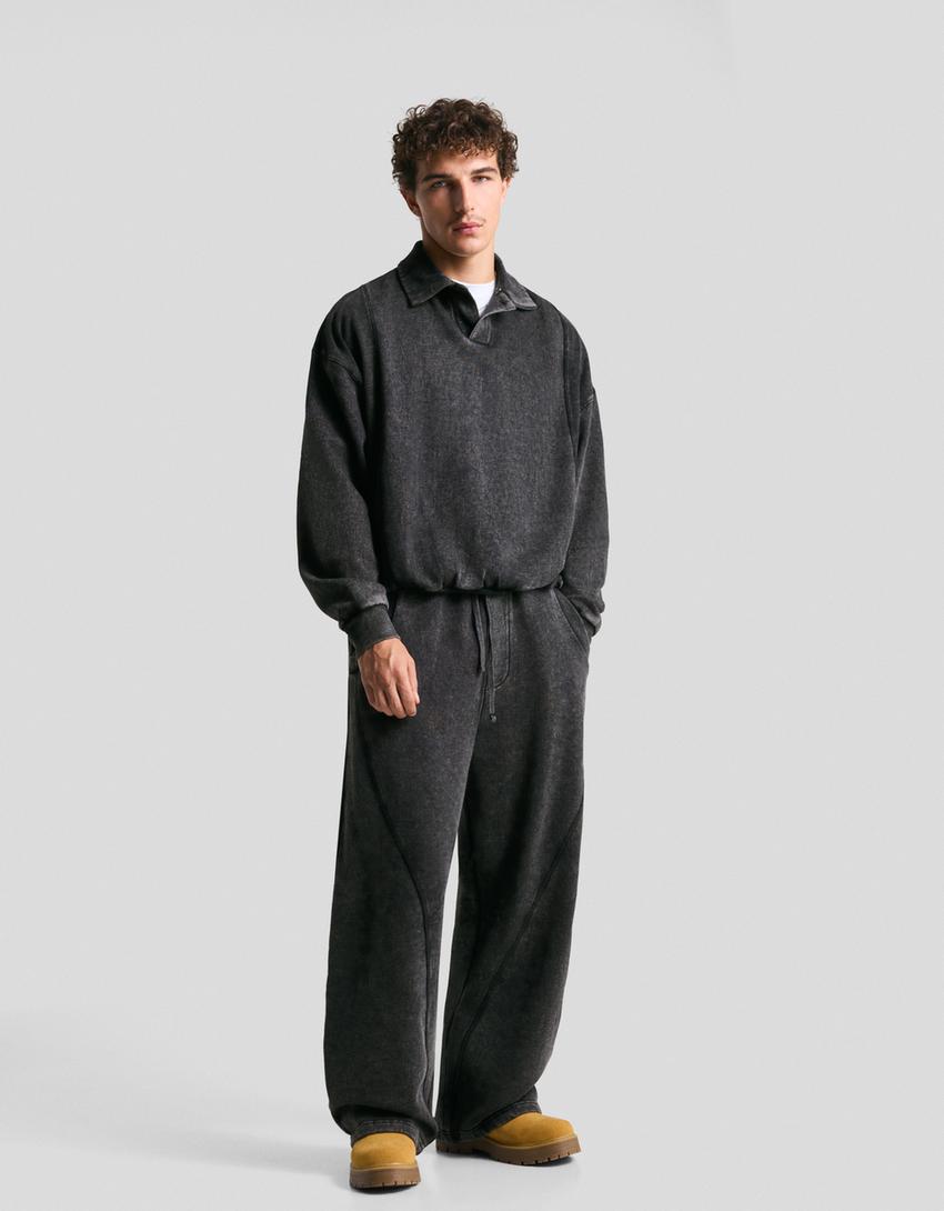 Oversize-Sweatshirt mit Polo-Kragen-Grau-2