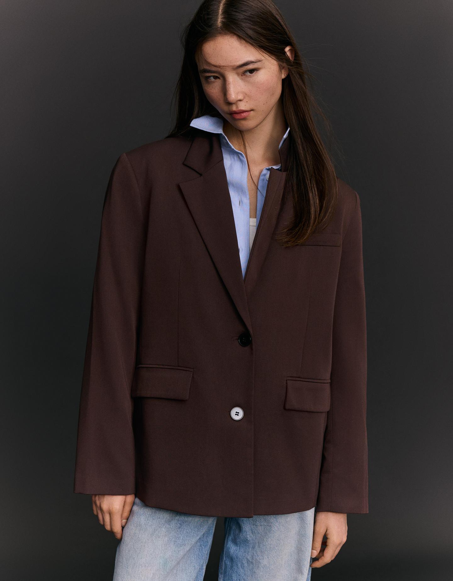 Bershka marynarka basic brązowy