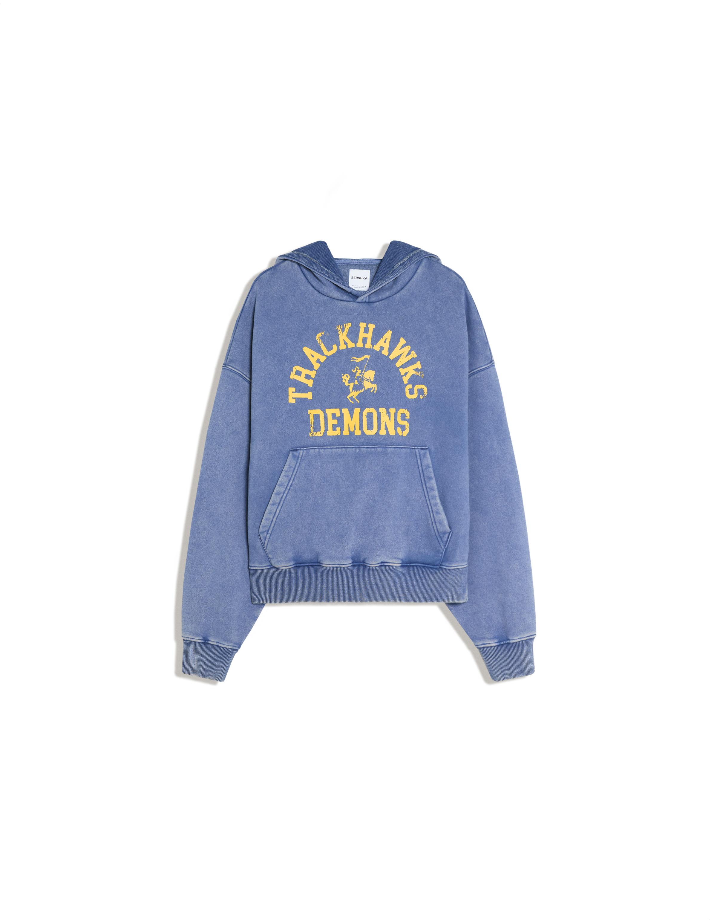 Bershka Yıkama efektli baskılı kapüşonlu sweatshirt görsel 8
