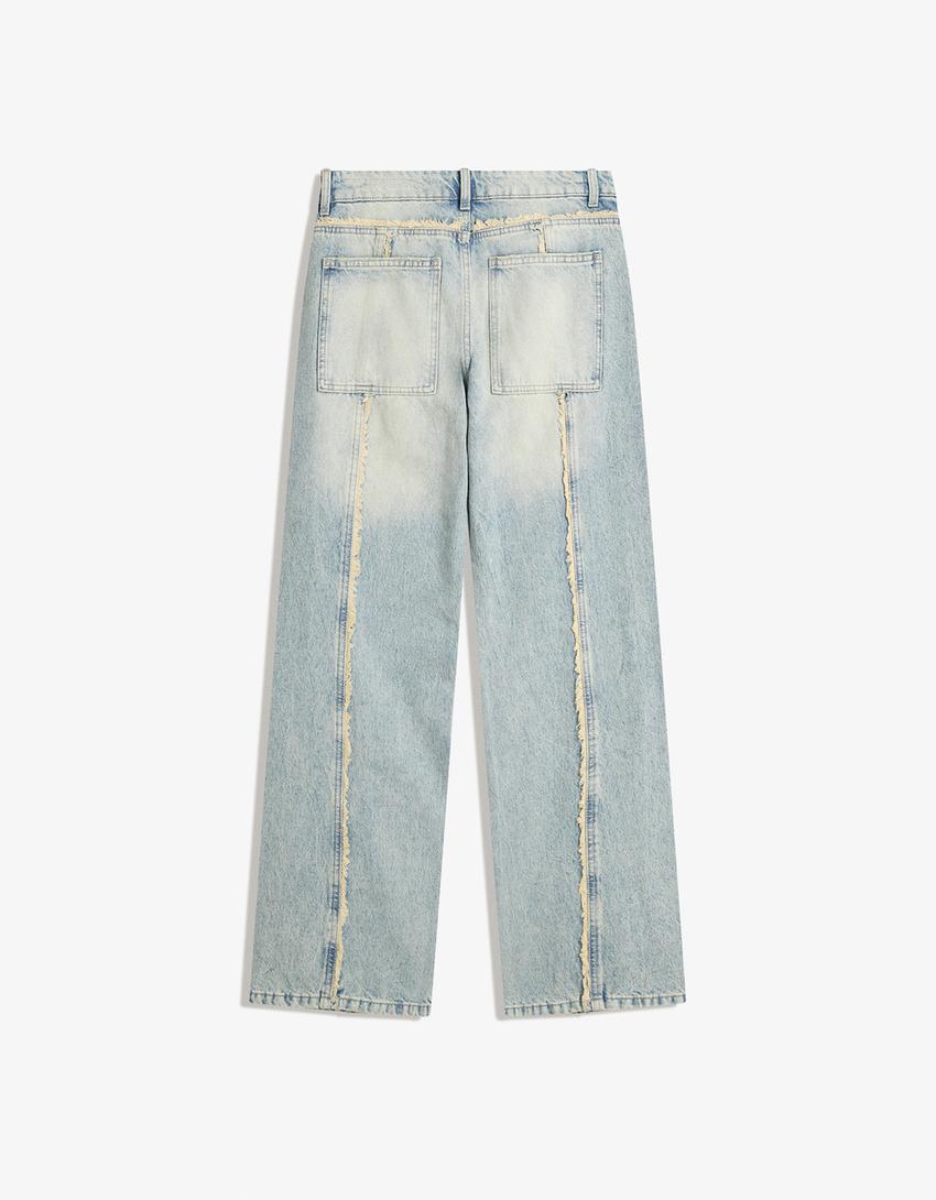 Low waist baggy jeans with fringing-Light blue-4
