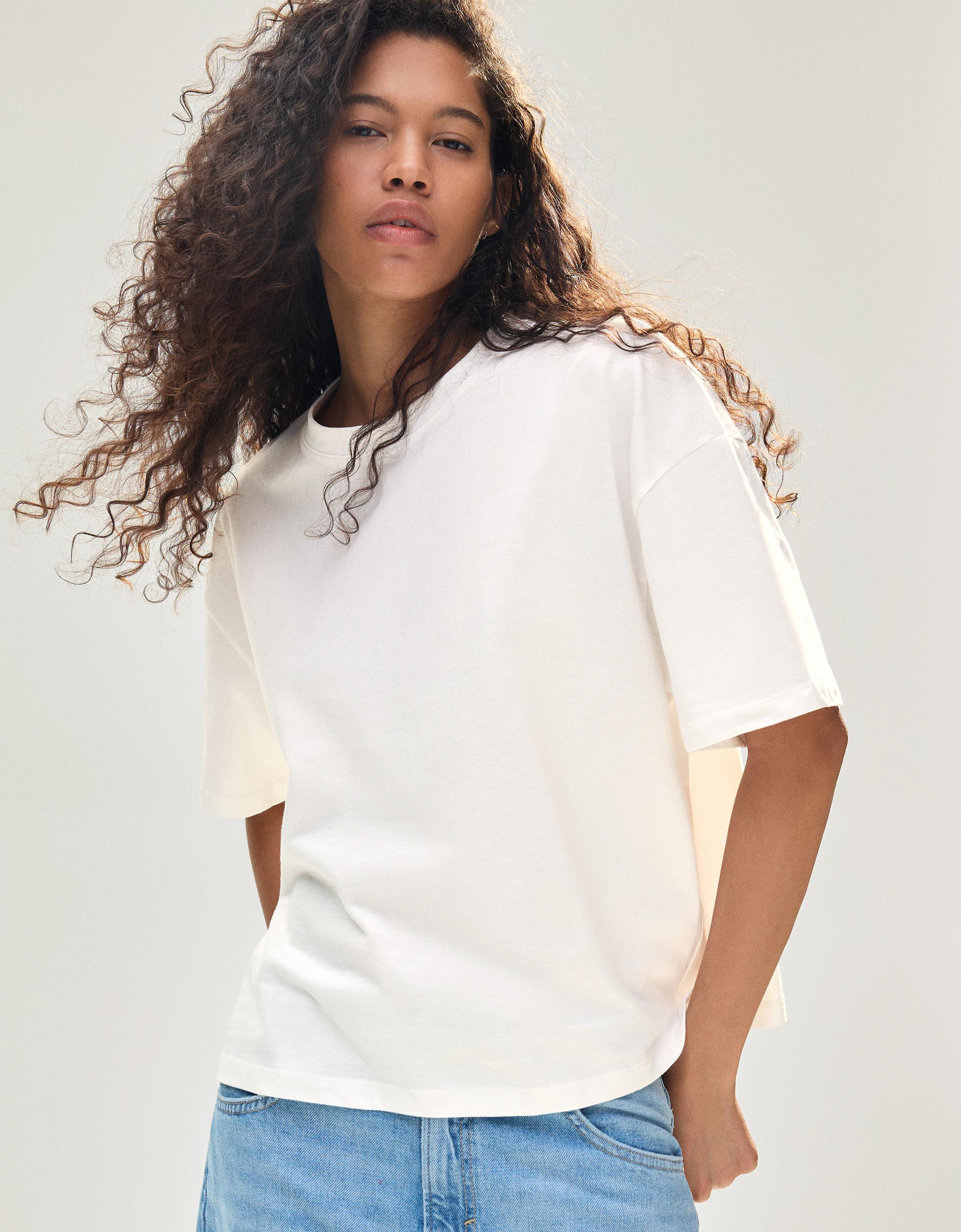 Bershka Boxy-T-Shirt Mit Kurzen Ärmeln Damen Xs Grbrochenes Weiss