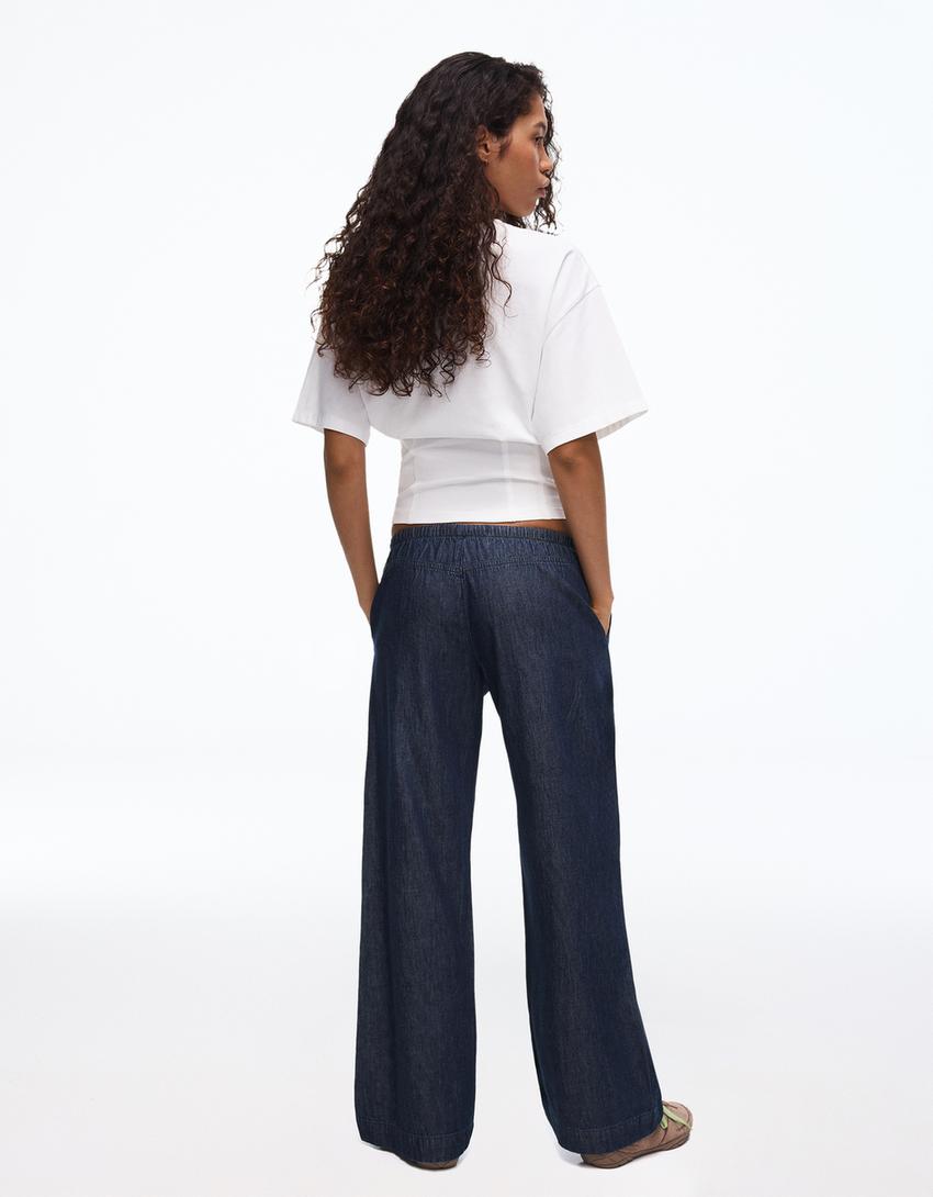 Flared jeans with elasticated waist-Navy