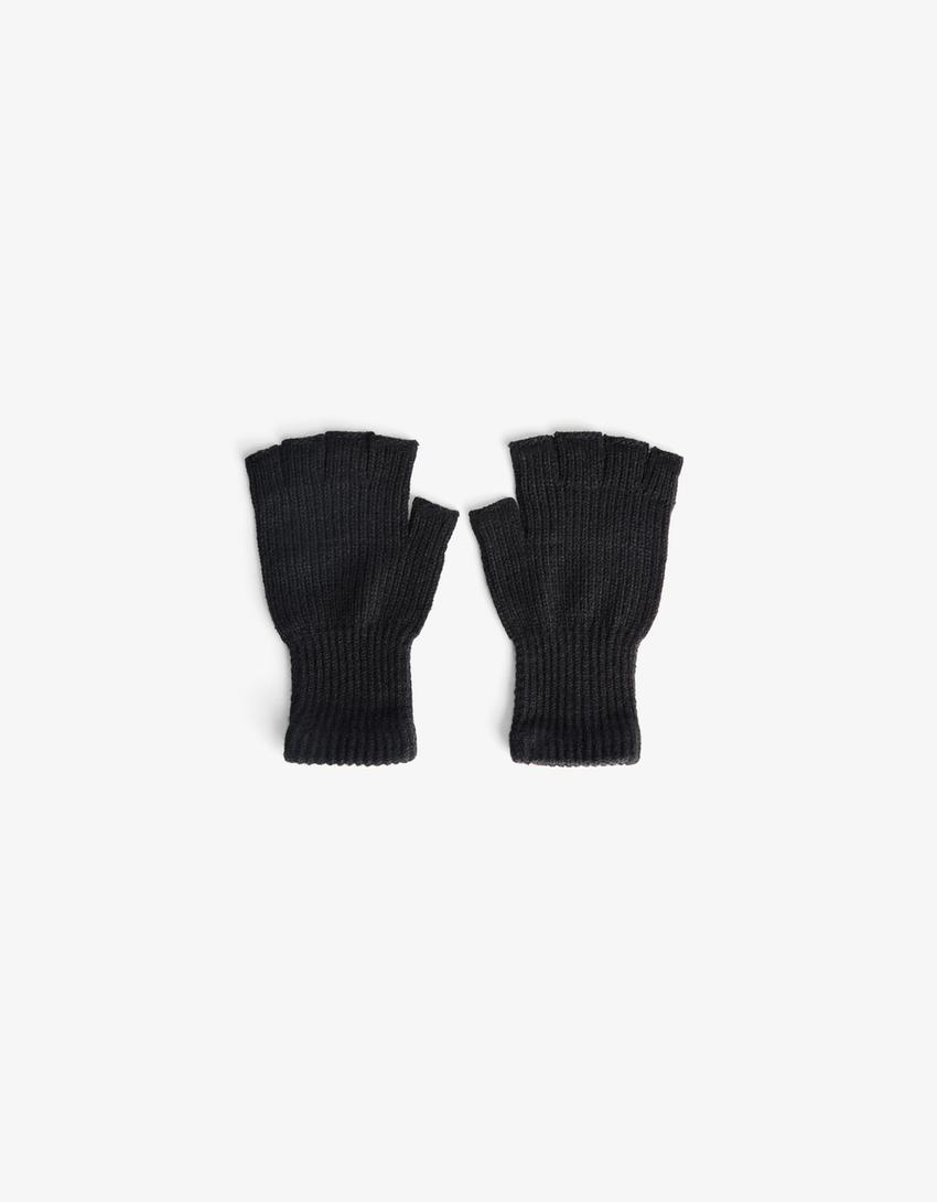 Guanti senza dita in maglia-Nero
