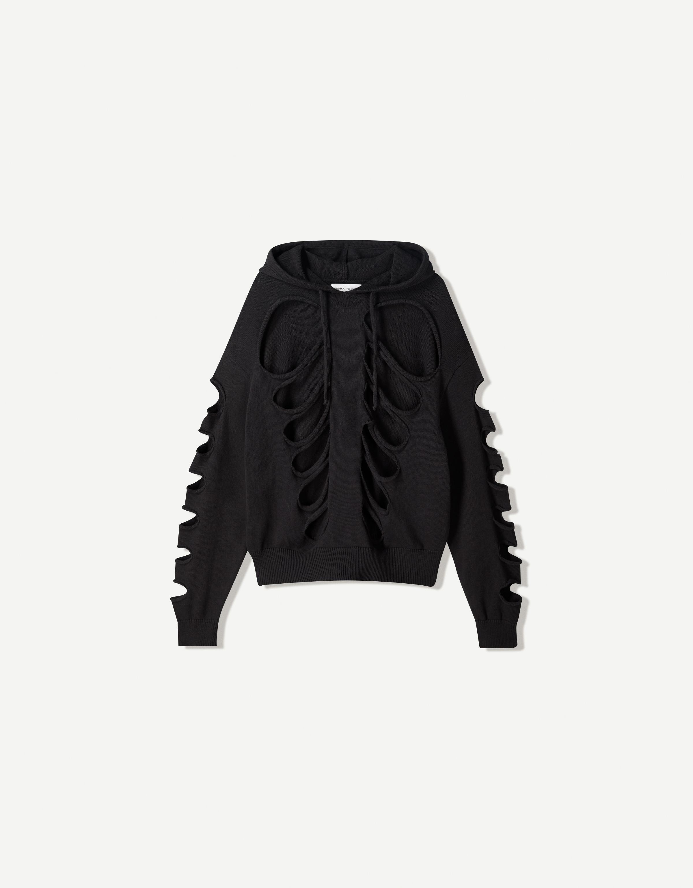 Bershka Ca7riel & Paco Amoroso Hoodie Mit Rissen Herren S-M Schwarz