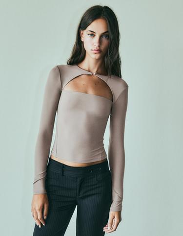 Polyamide cut-out T-shirt — Sand 1