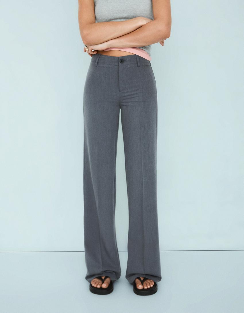 Pantalone širokih wide nogavica-Siva-3