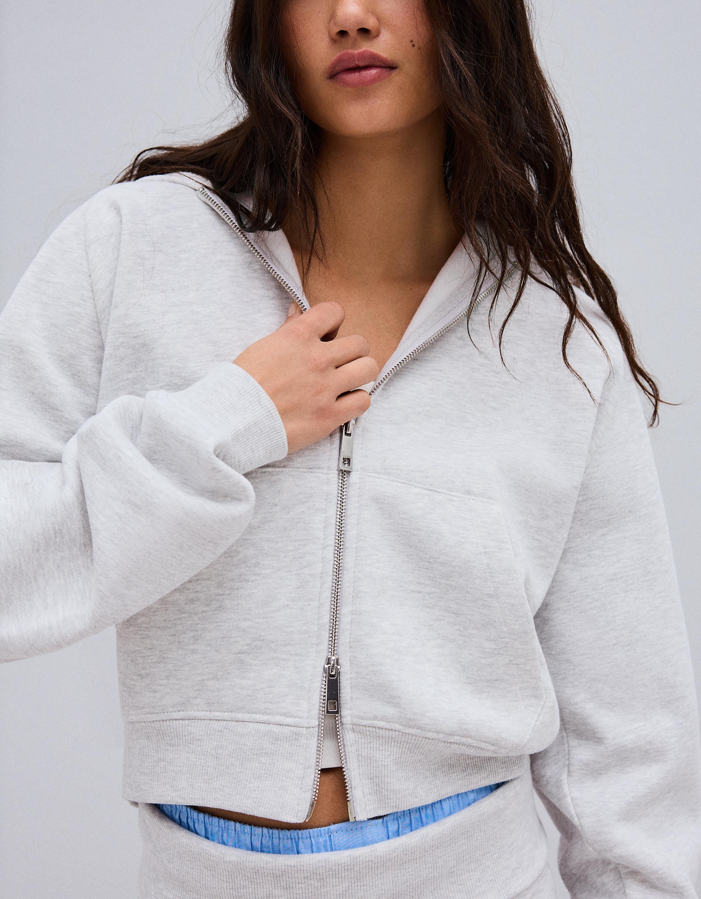 Zip-up plush hooded jacket — Grey