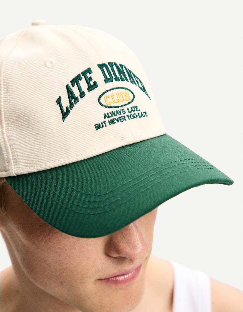 Embroidered color block cap-Cream-0