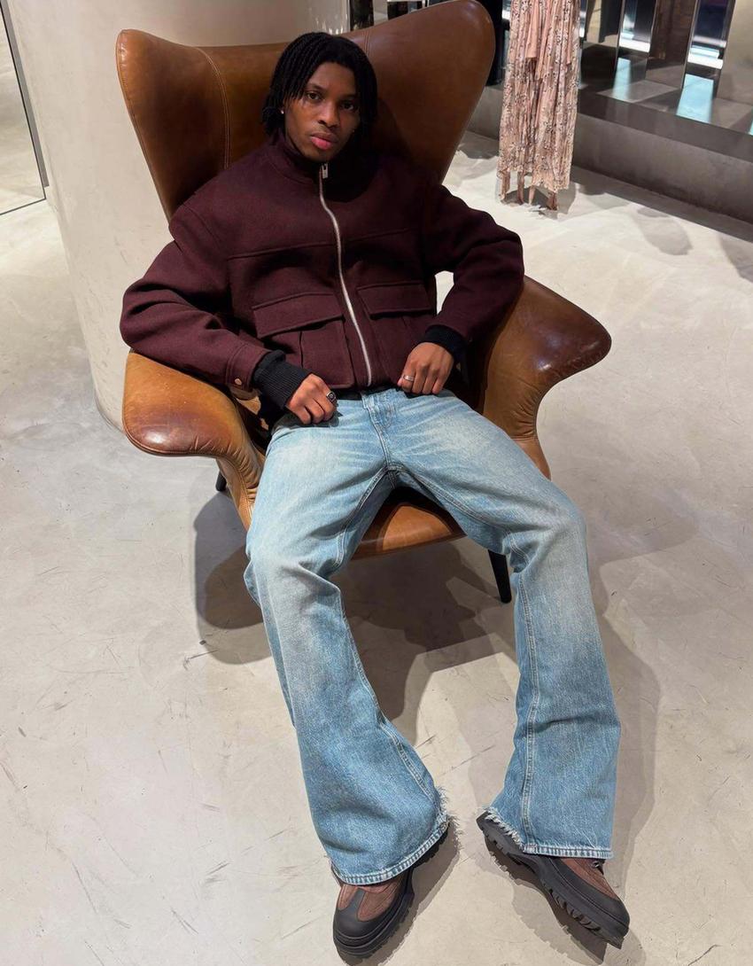 Felt texture jacket with zip-Burgundy