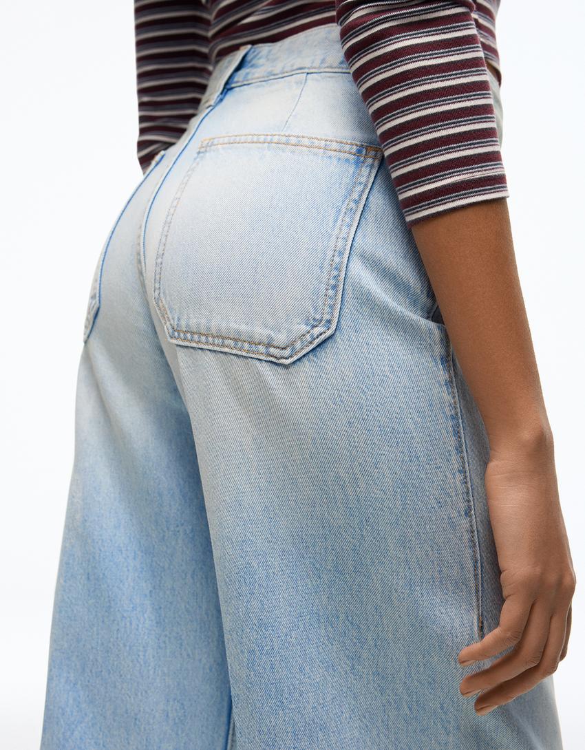 Jeans wide leg cropped-Azul claro