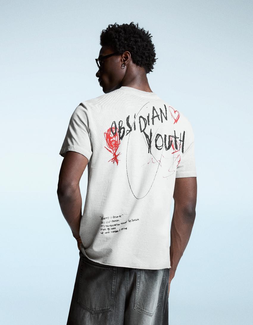Kortärmad t-shirt med tryck-Mörkgrå