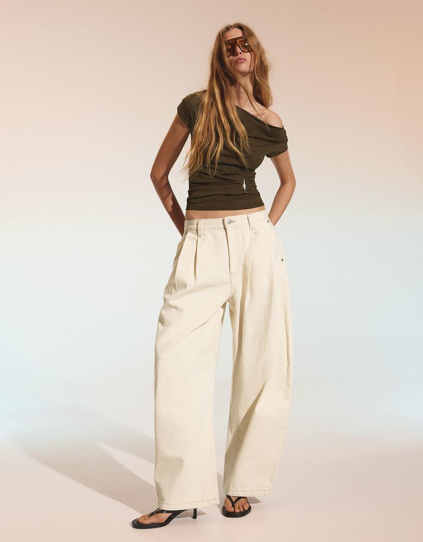 Asymmetrisches Shirt mit Gürtel-Khaki