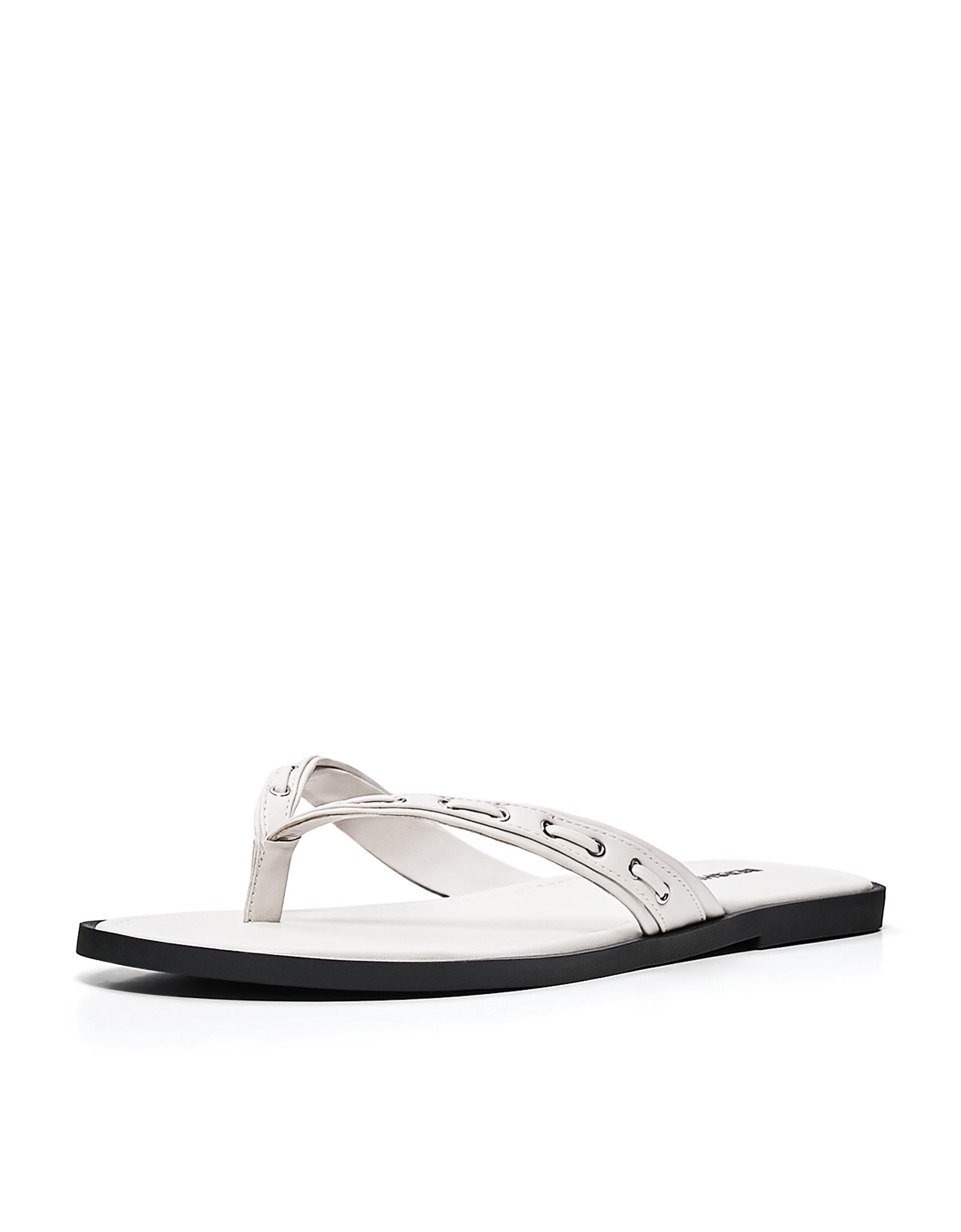 Studded flat slider sandals — WHITE