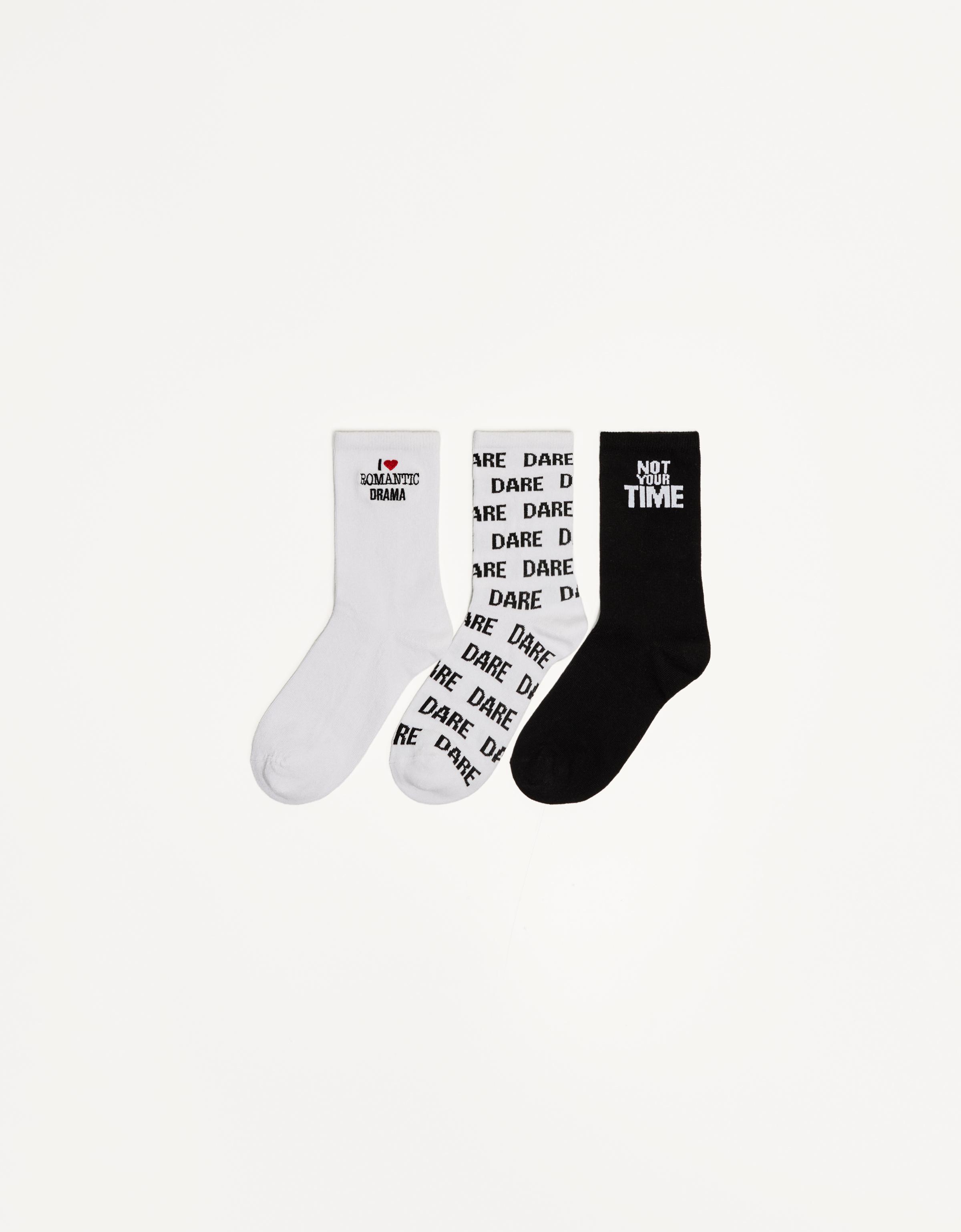 Bershka 3er-Pack Socken Mit Print Damen Schwarz