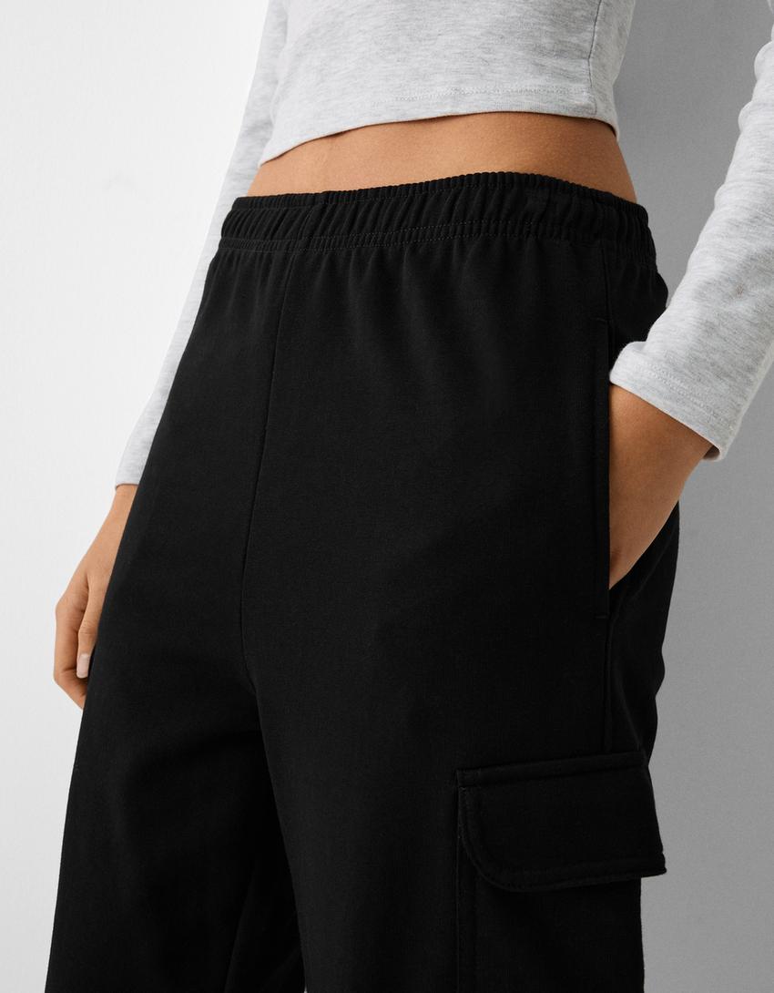 Pantalon jogger coupe cargo molleton-Noir-5