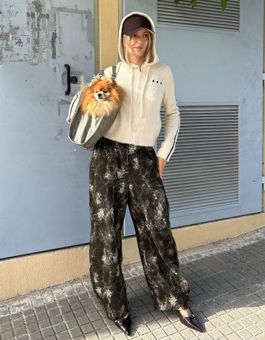 Baskılı barrel fit şardonlu eşofman altı