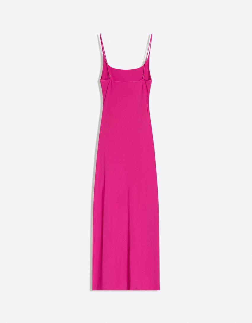 Gathered strap midi dress-Fuchsia