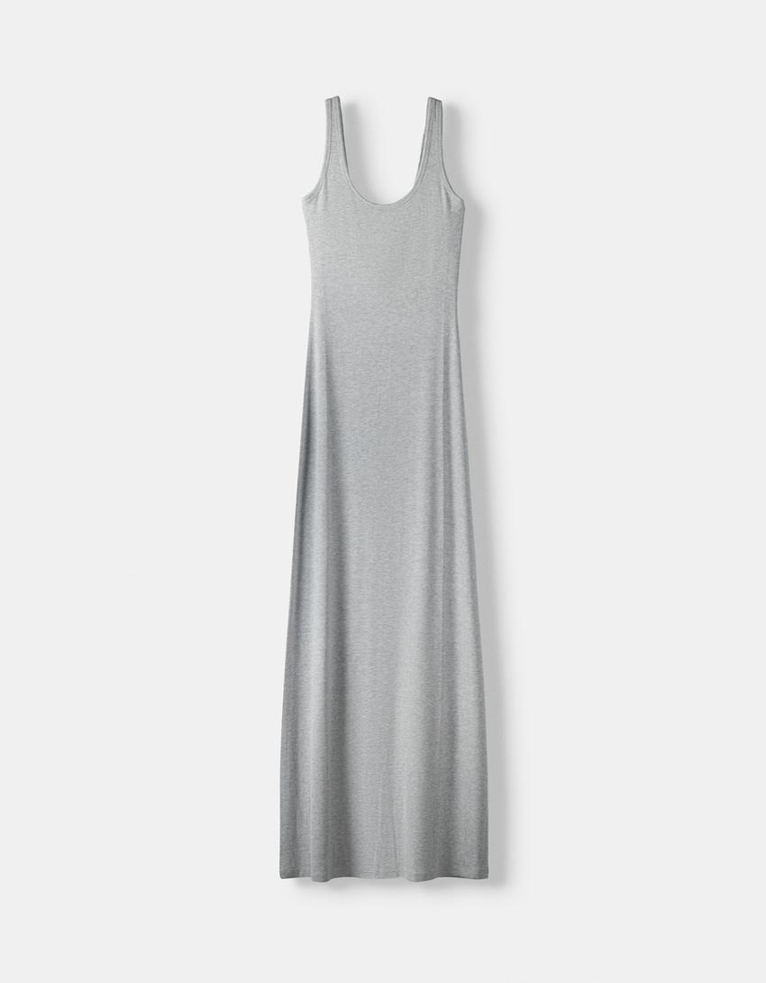 Ribbed dress with straps-Grey-5
