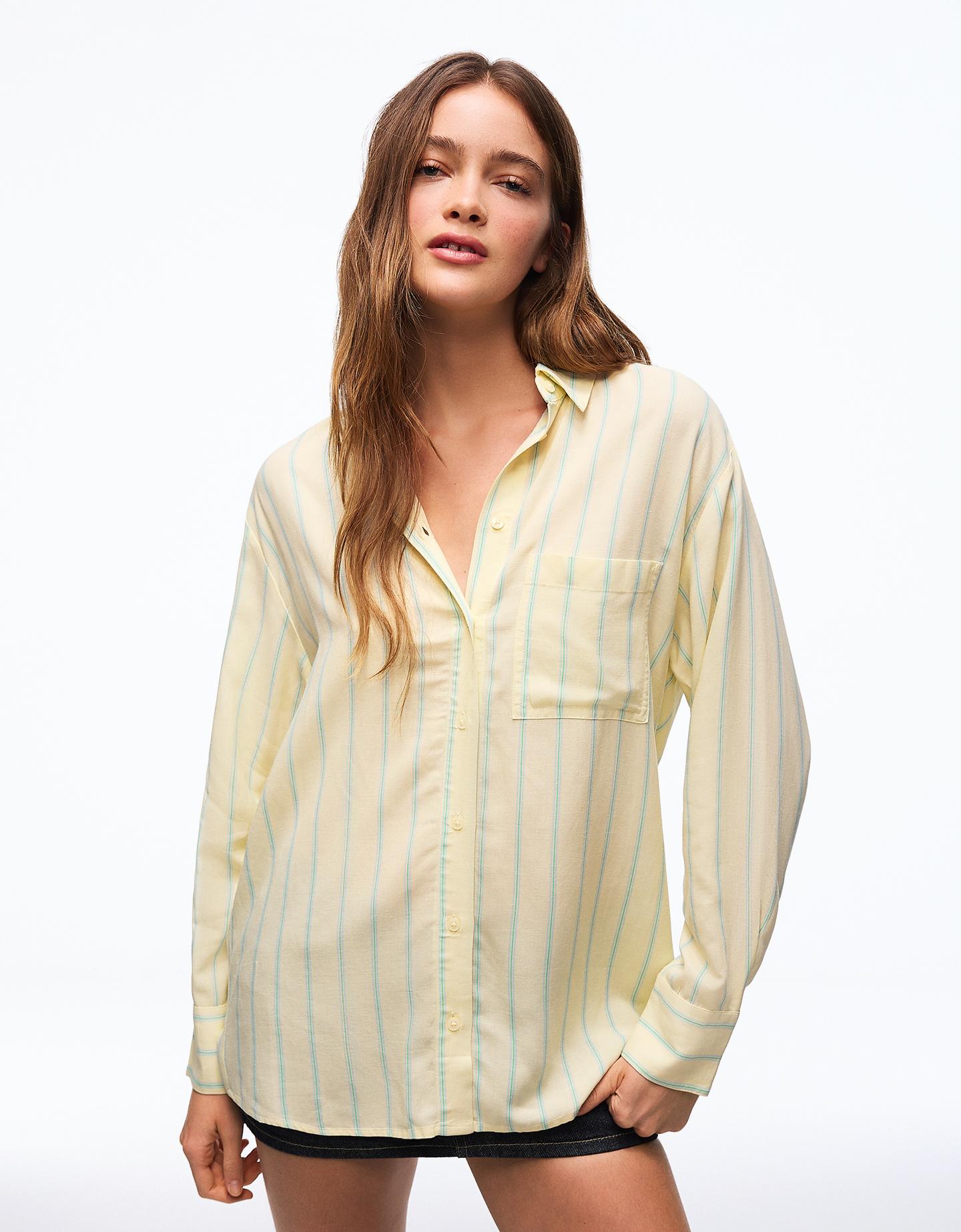 Bershka zwiewna koszula oversize żółty