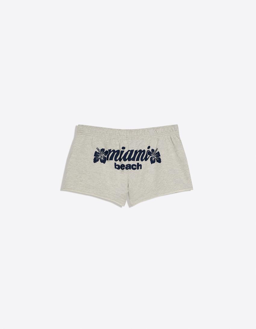 Embroidered plush shorts-Grey